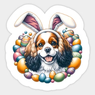 English Toy Spaniel Enjoys Easter with Bunny Ears Sticker